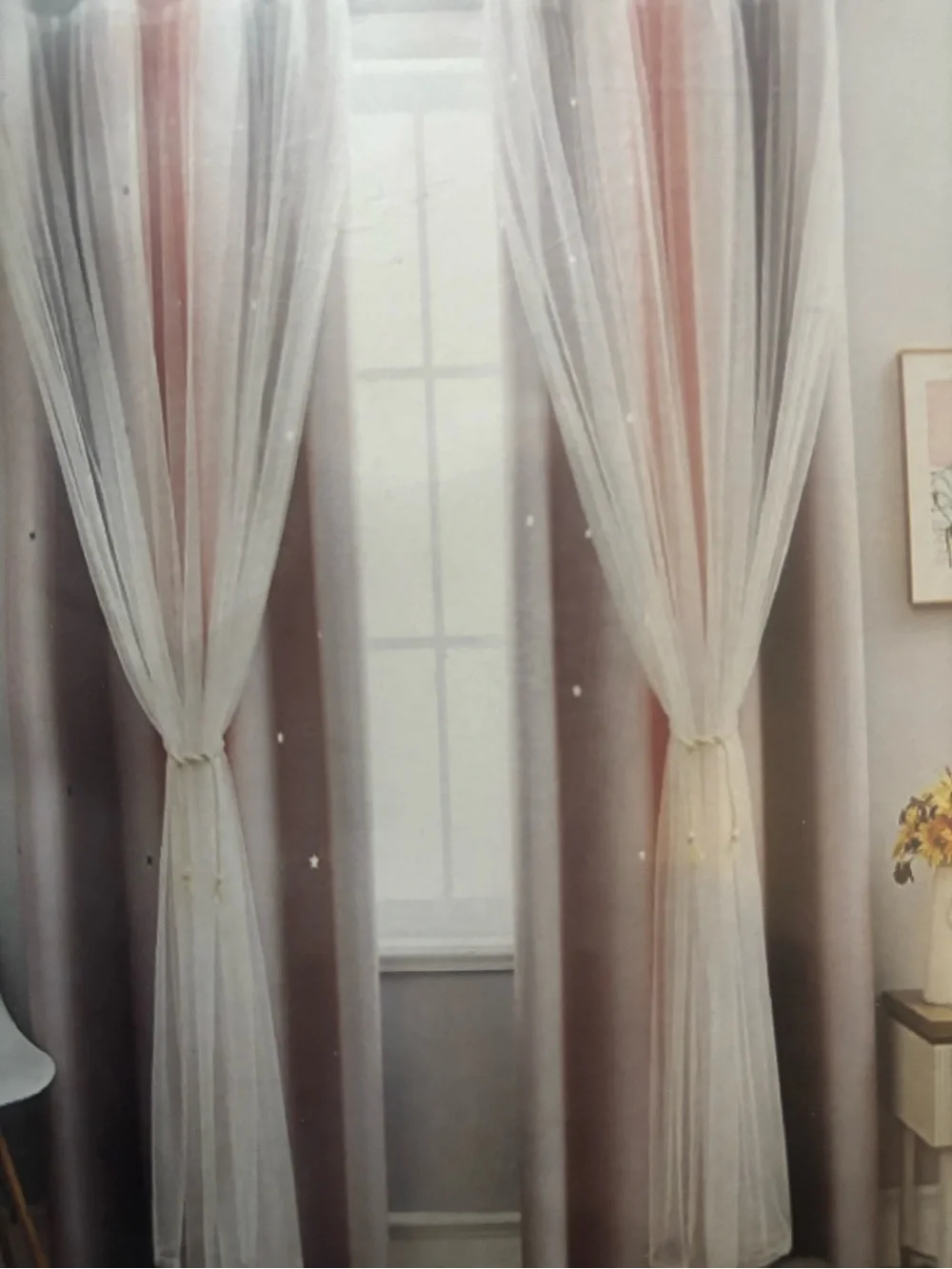 Grey Pink White2-Piece Grommet Curtain Set X 2